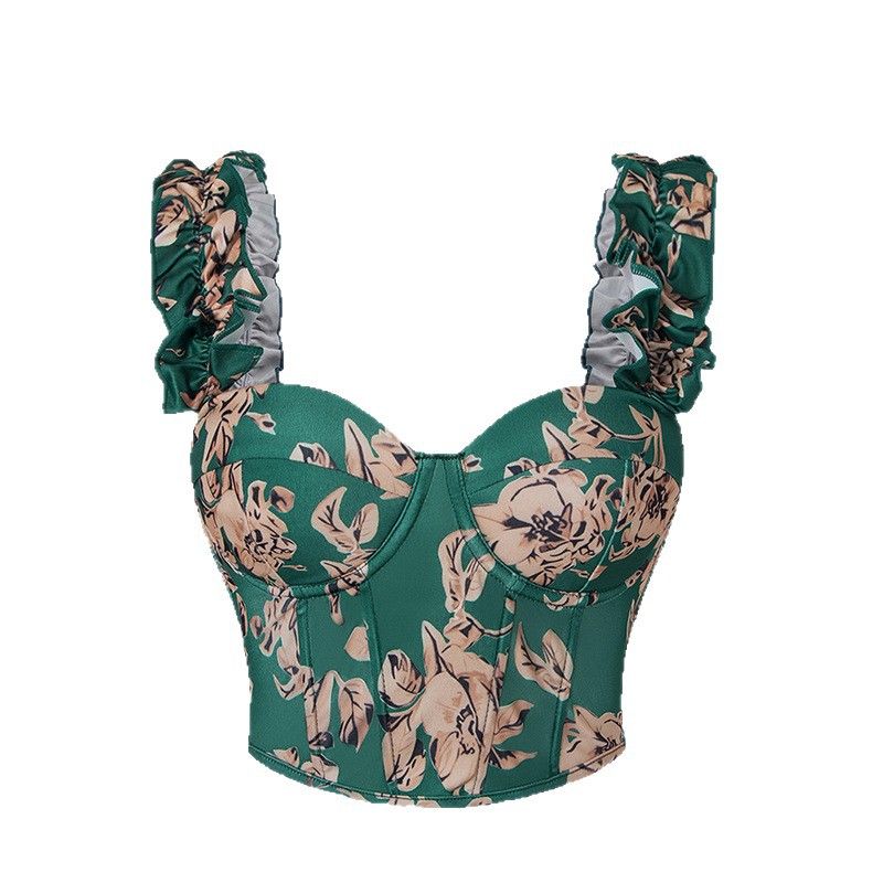 Sexy Print Corset Bustiers Tops with Bra Mesh Push Up Bralet Women's Tube Top Corset Bustier Bra Club Party Crop Top Lingerie R0449