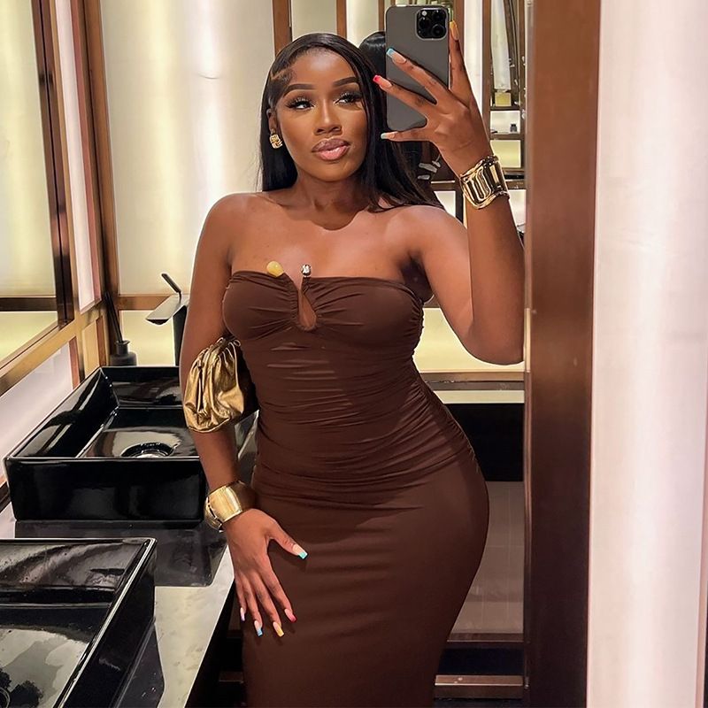 Sexy Strapless Long Bodycon Dress Woman 2025 Summer Maxi Dress Sleeveless Backless Party Night Club Dress R0281