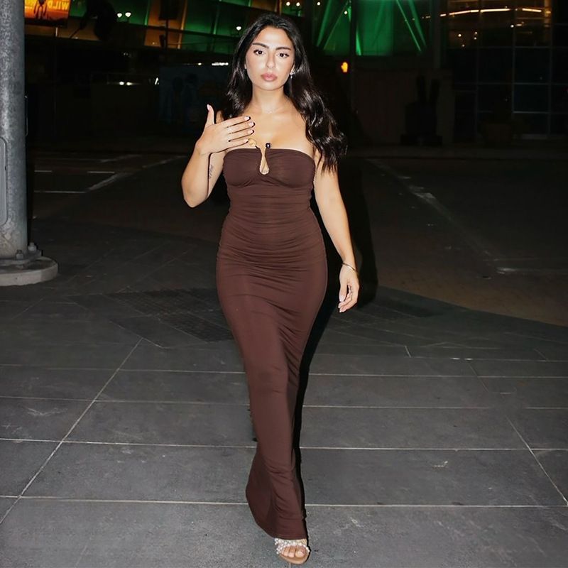 Sexy Strapless Long Bodycon Dress Woman 2025 Summer Maxi Dress Sleeveless Backless Party Night Club Dress R0281
