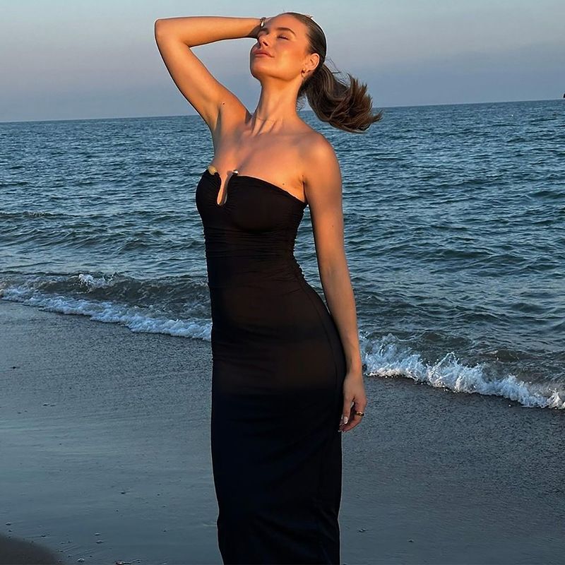 Sexy Strapless Long Bodycon Dress Woman 2025 Summer Maxi Dress Sleeveless Backless Party Night Club Dress R0281