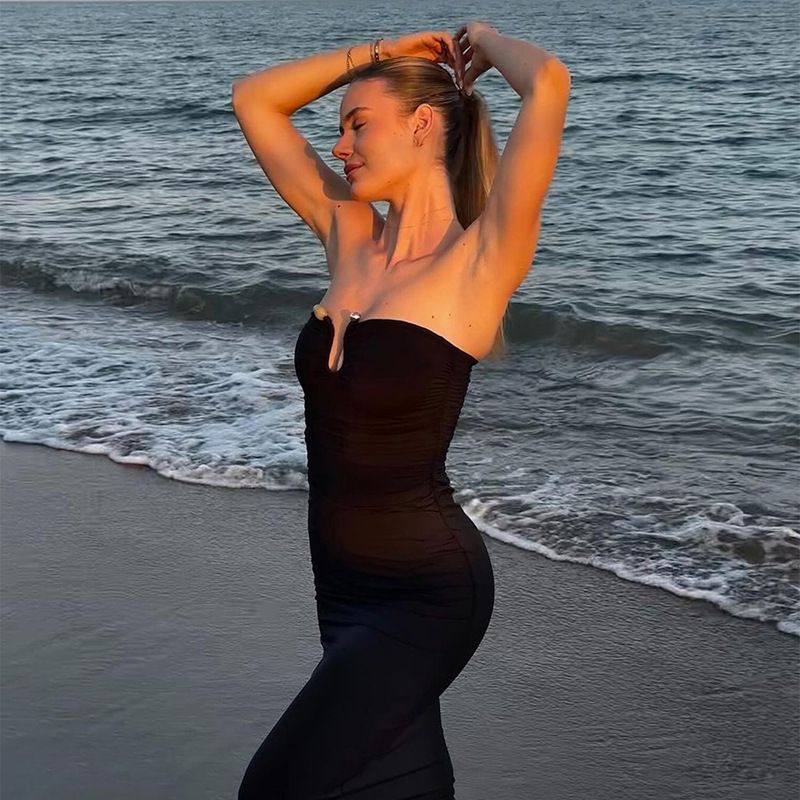 Sexy Strapless Long Bodycon Dress Woman 2025 Summer Maxi Dress Sleeveless Backless Party Night Club Dress R0281