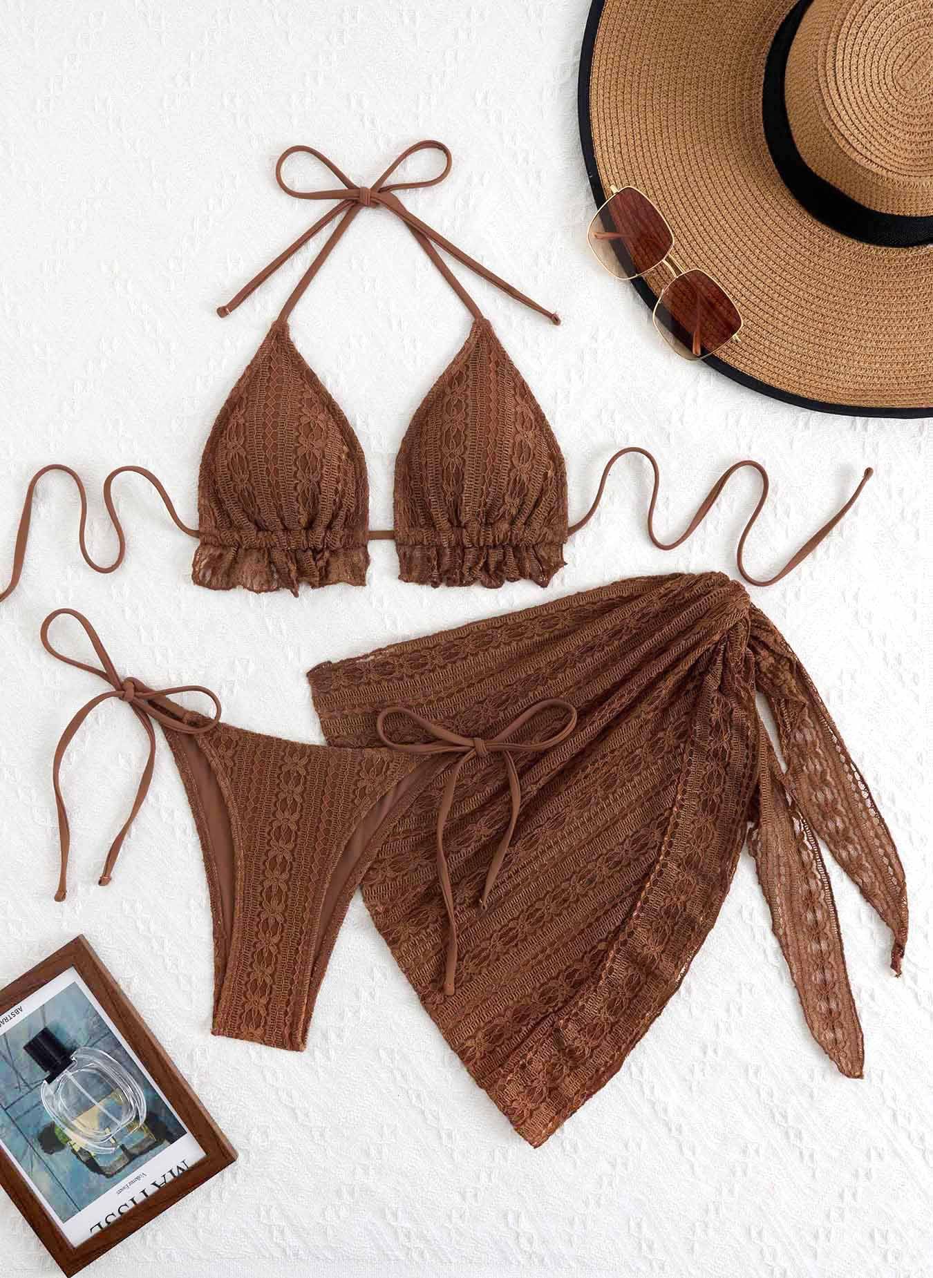 2025 New Sexy Three-piece Women's Swimsuit Tight Push-up Swimwear Summer Solid Bikini Set Brazilian Beachwear Party Bathing Suit R0103B