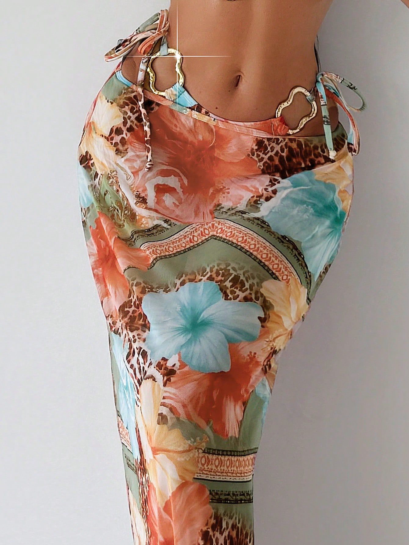 2025 New Flower Print Bikini Set Women's High Waist Long Skirt 3 Piece Swimsuit Sexy Mini Triangle Backless Thong Bathing Suit R0152