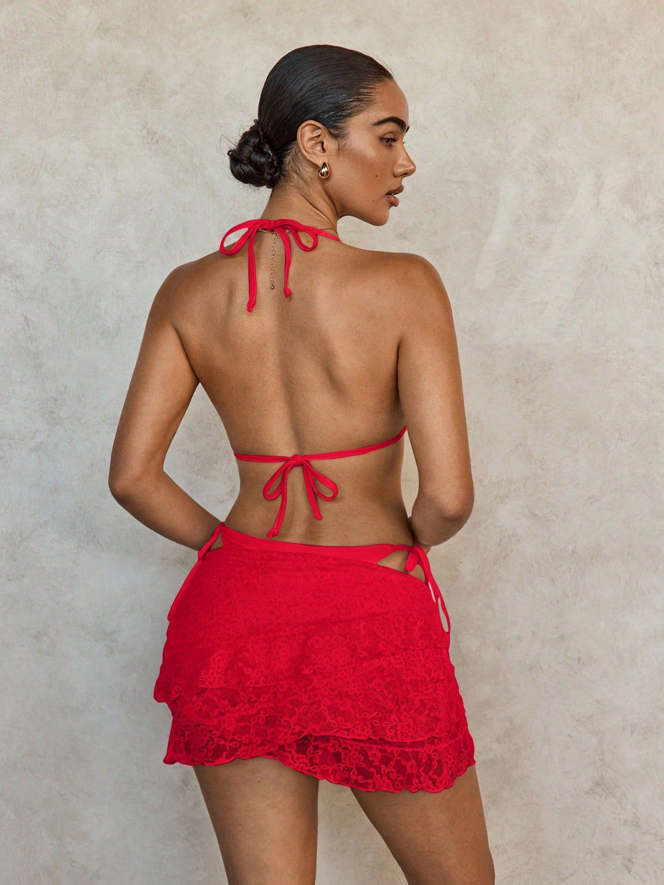 Sexy White Cover Up Skirt 3 Piece Bikini Women Lace Bandage Thong Swimsuit 2025 Beach Push Up Bathing Suit Swimwear Biquini R0186B