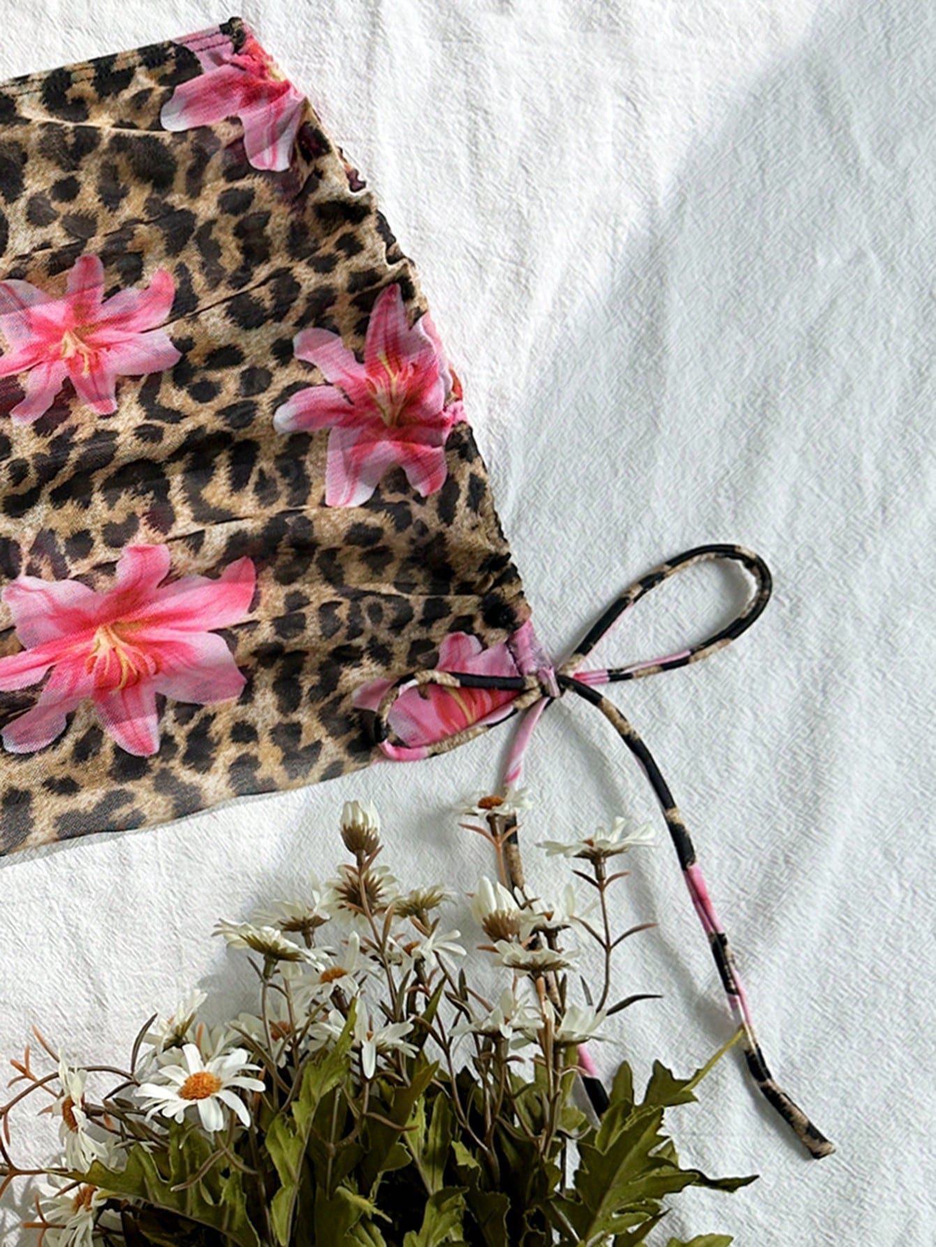 Sexy Leopard Print Slim Fit Bikini Swimwear for Women Cross-Border 2025 New Arrival Trendy Strap Design Female Bathing Suit R0184B