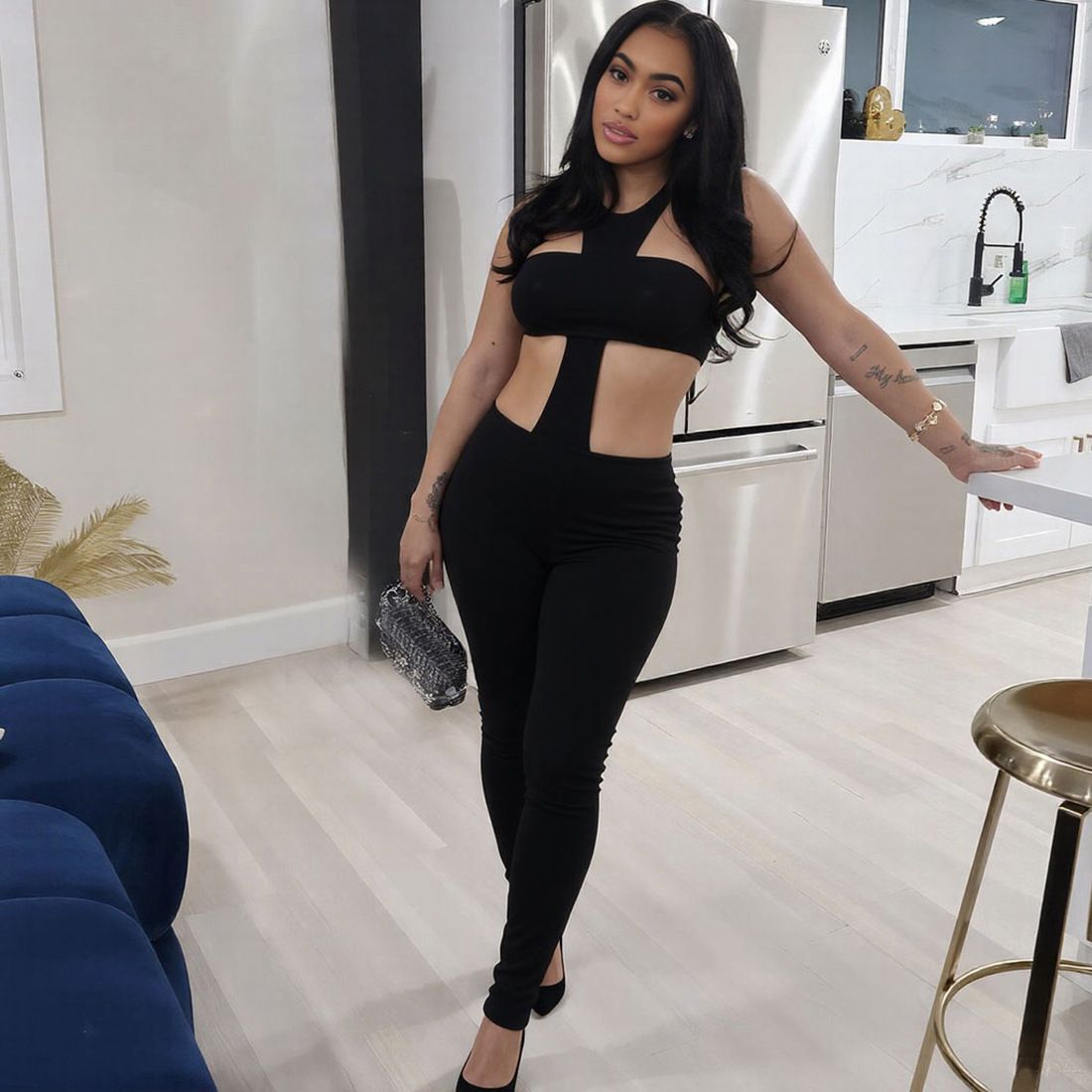 Cross Cut Halter Women Jumpsuits Unique Sexy Coquette Bandage Backless Elastic Overalls Female Midnight Dance One Piece R0304