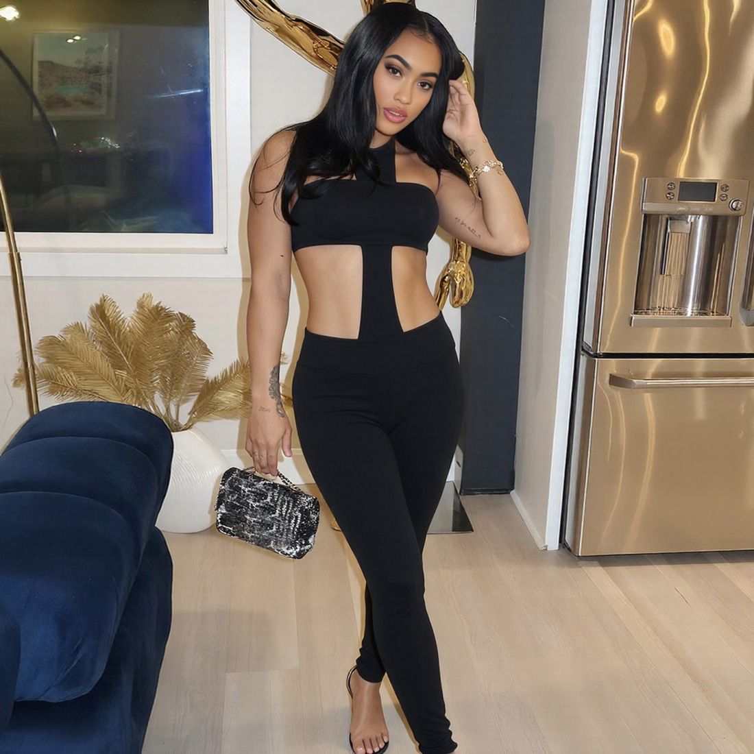 Cross Cut Halter Women Jumpsuits Unique Sexy Coquette Bandage Backless Elastic Overalls Female Midnight Dance One Piece R0304