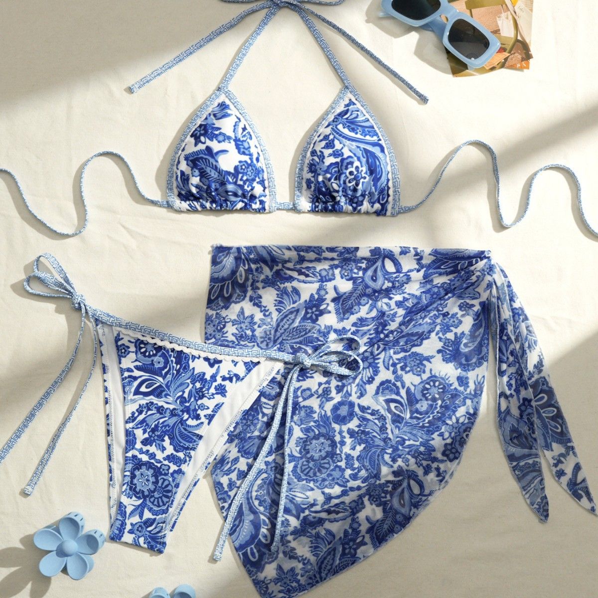 2026 Halter String Triangle There Piece Bikini Women Swimwear Female Swimsuit Bathers Bathing Swimming Suit Beachwear Summer R0110