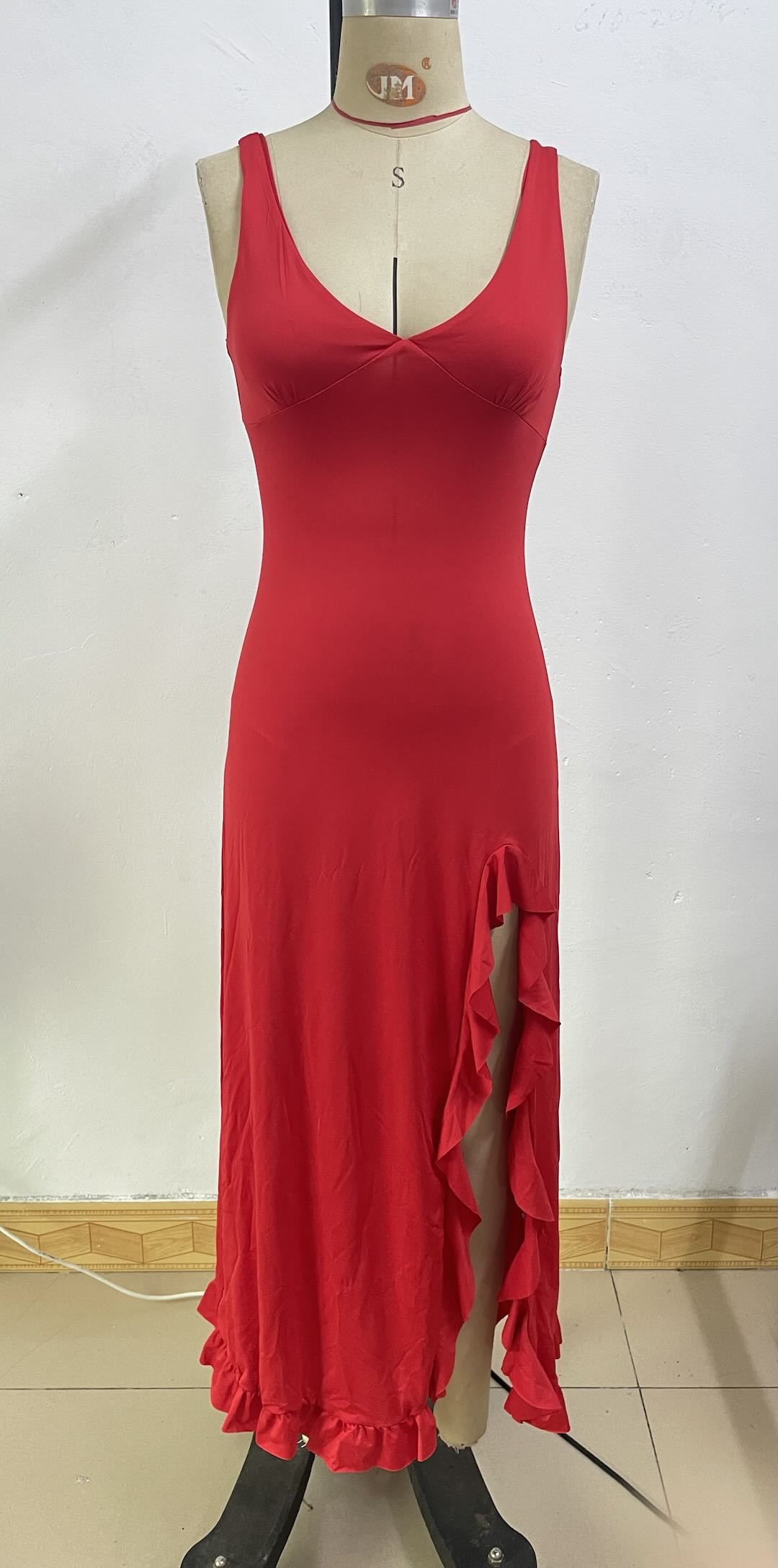 Ruffle High Split Sexy Dress Women 2026 Robes Elegant Evening Summer Dress Backless Party Long Midi Dress Vestidos R0219