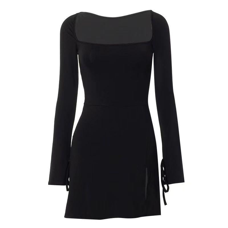 Autumn New Women Dresses Fashion Streetwear Long Sleeves Split Lace-up Mini Dress Black Sexy Backless Female Casual Slim Dresses R0222