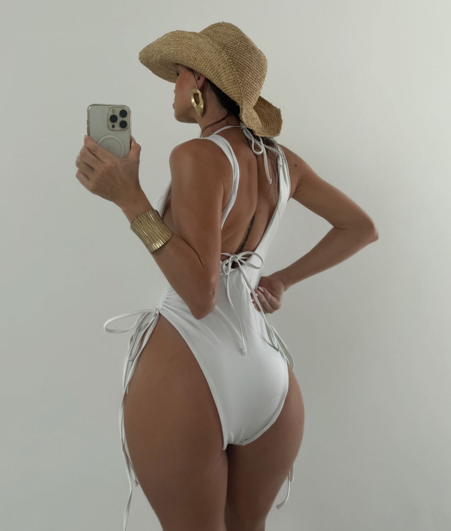 Sexy White Bikini Set Women Metal Circle Push Up Bra Drawstring Side High Waist Swimsuit Beach Bathing Suit Two Piece Swimwear R0194
