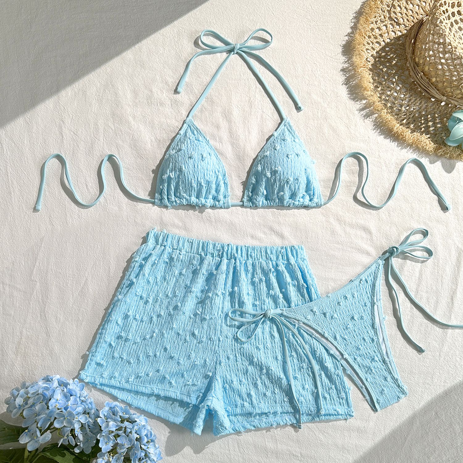 3Pcs Halter Bikini Women Swimwear Female Swimsuit Three-pieces Bikini set With Shorts Bather Bathing Suit Swim R0179