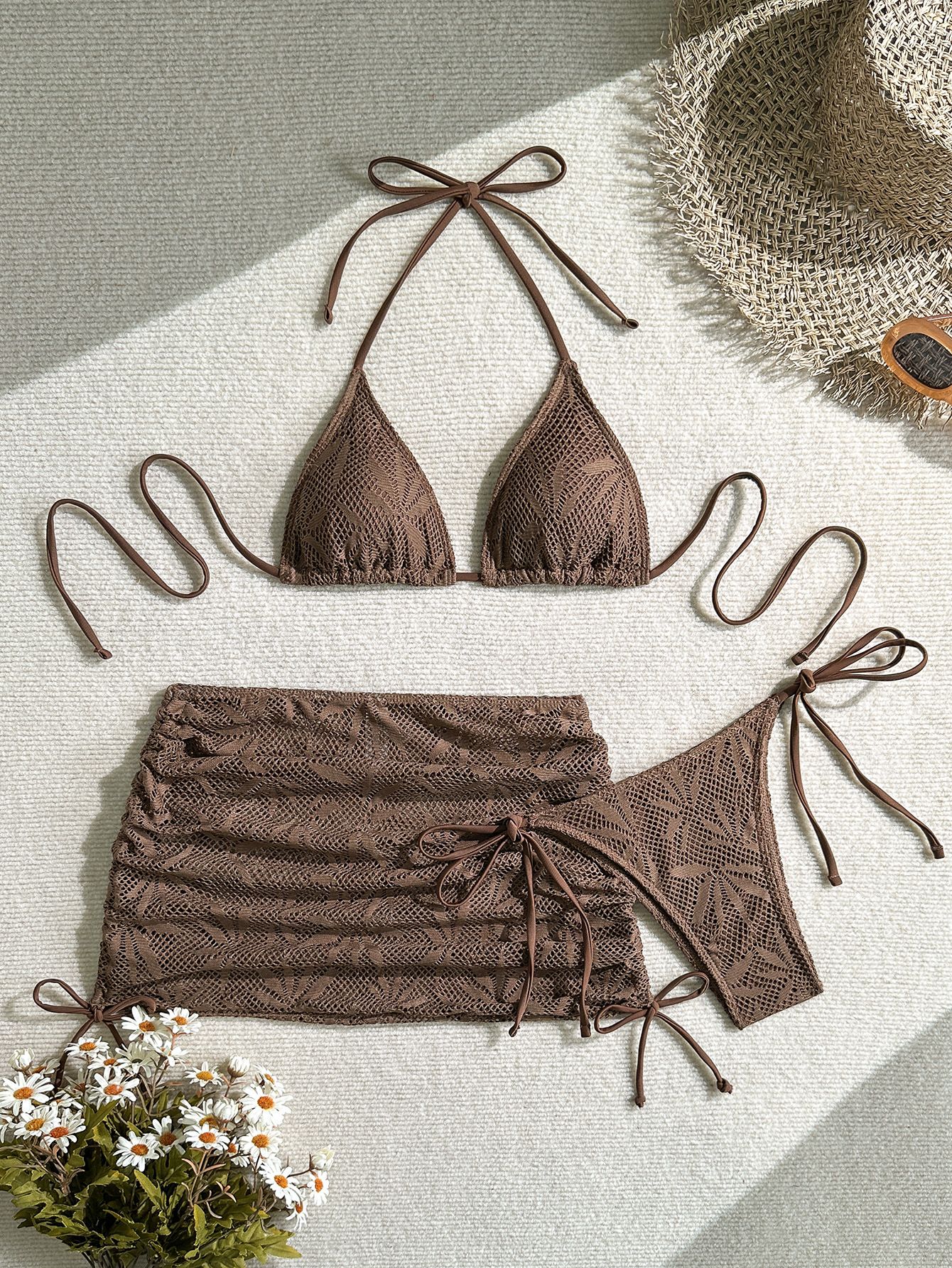 2026 New Style Solid Color Women's Three-Piece Set Bikini with Collar for Amazon's Speedy Selling on Vacation Beach R0109