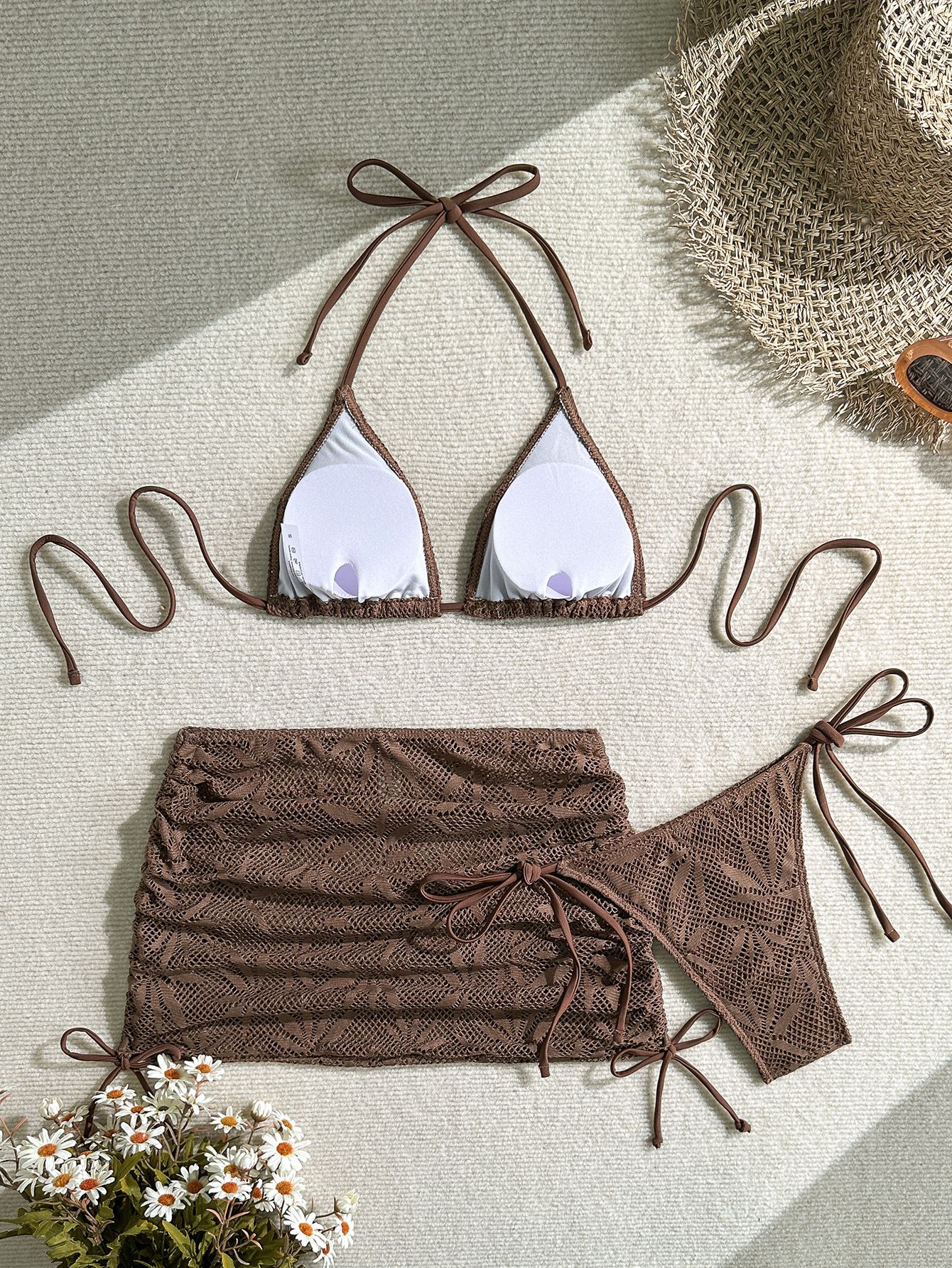 2026 New Style Solid Color Women's Three-Piece Set Bikini with Collar for Amazon's Speedy Selling on Vacation Beach R0109