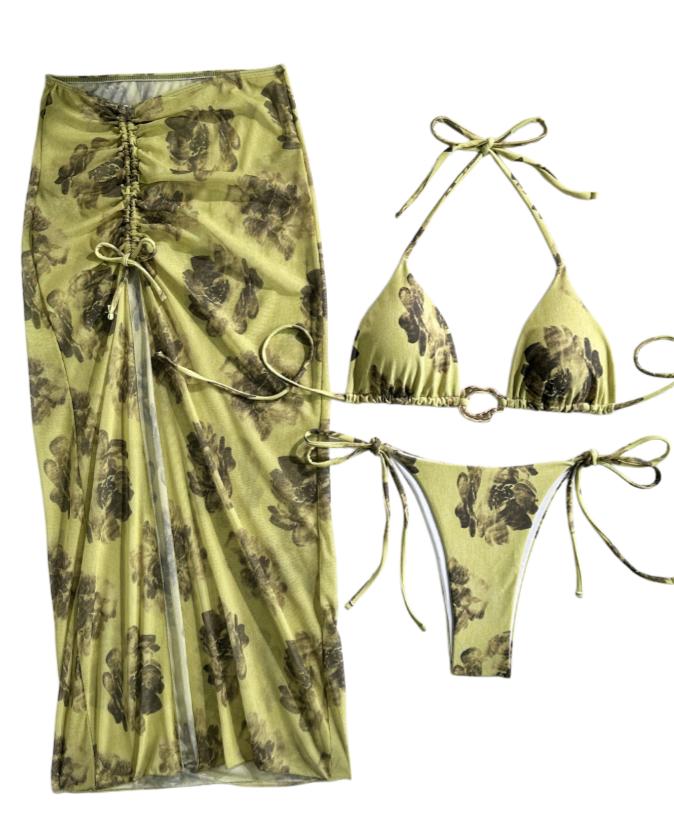 2026 New Style Printed Sexy Women's Three-Piece Bikini Beach Vacation Swimsuit 3Pcs R0177