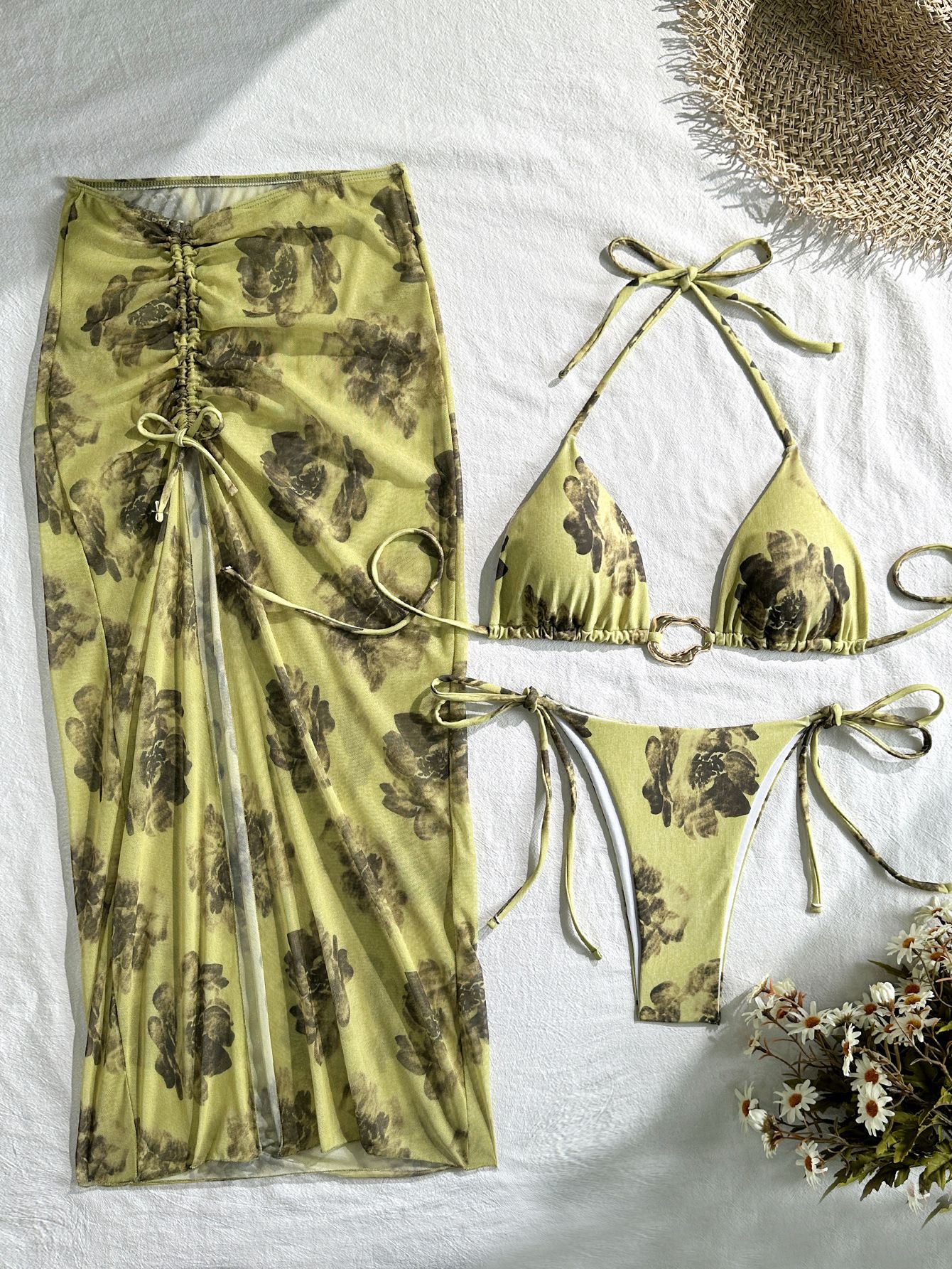 2026 New Style Printed Sexy Women's Three-Piece Bikini Beach Vacation Swimsuit 3Pcs R0177