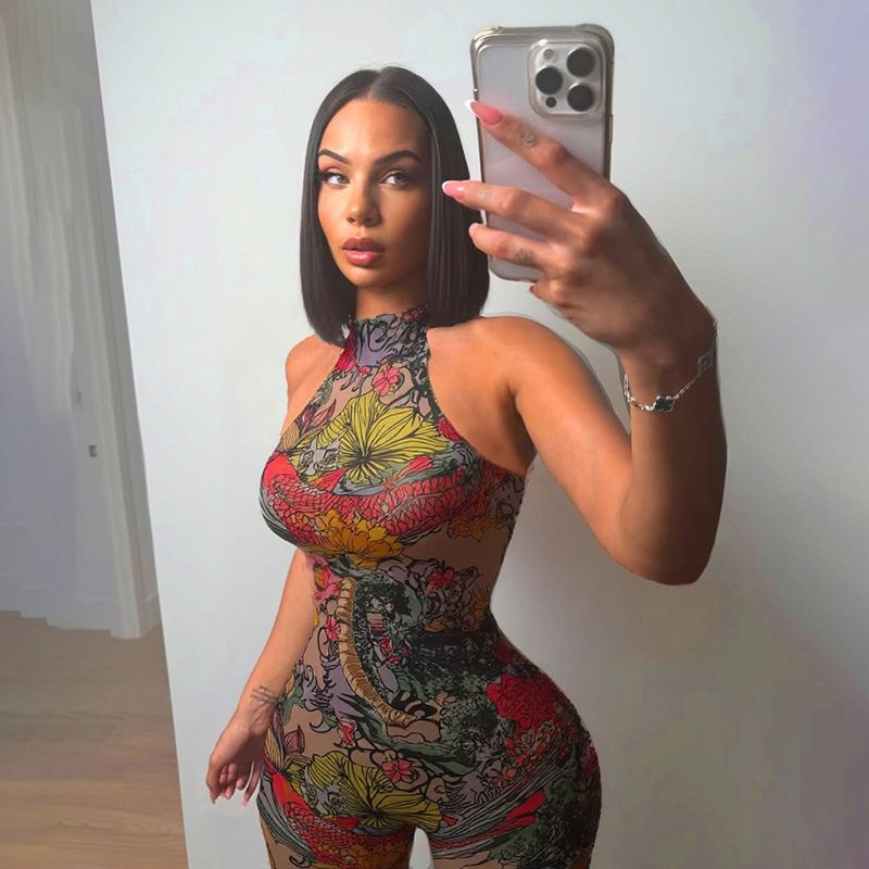 Summer Trend Backless Romper Women Halter Bandage Leopard Print Fit Tight Stretch Sexy Hipster Activity Workout Playsuits R0303