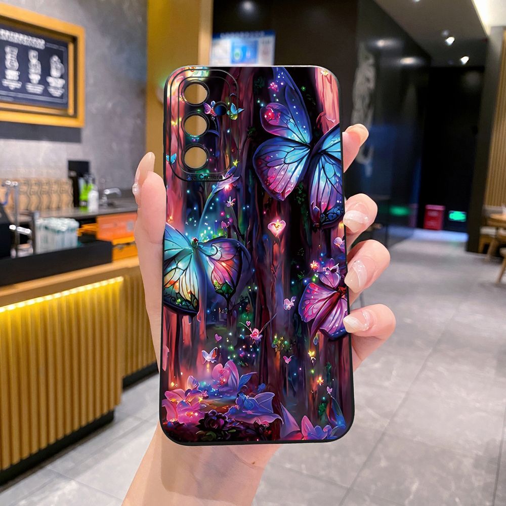 for Samsung Galaxy A15 A05 A35 A55 A04E A14 A24 A34 A54 A33 A53 A73 5G A32 A52S A72 A31 A51 A71 A11 A50 A03S Blue Pink Bling Butterfly Full Protective Case Anti Drop Cover