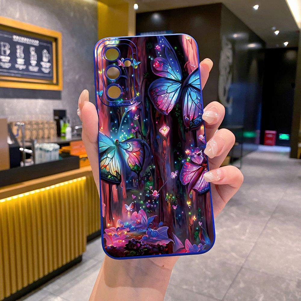 for Samsung Galaxy A15 A05 A35 A55 A04E A14 A24 A34 A54 A33 A53 A73 5G A32 A52S A72 A31 A51 A71 A11 A50 A03S Blue Pink Bling Butterfly Full Protective Case Anti Drop Cover