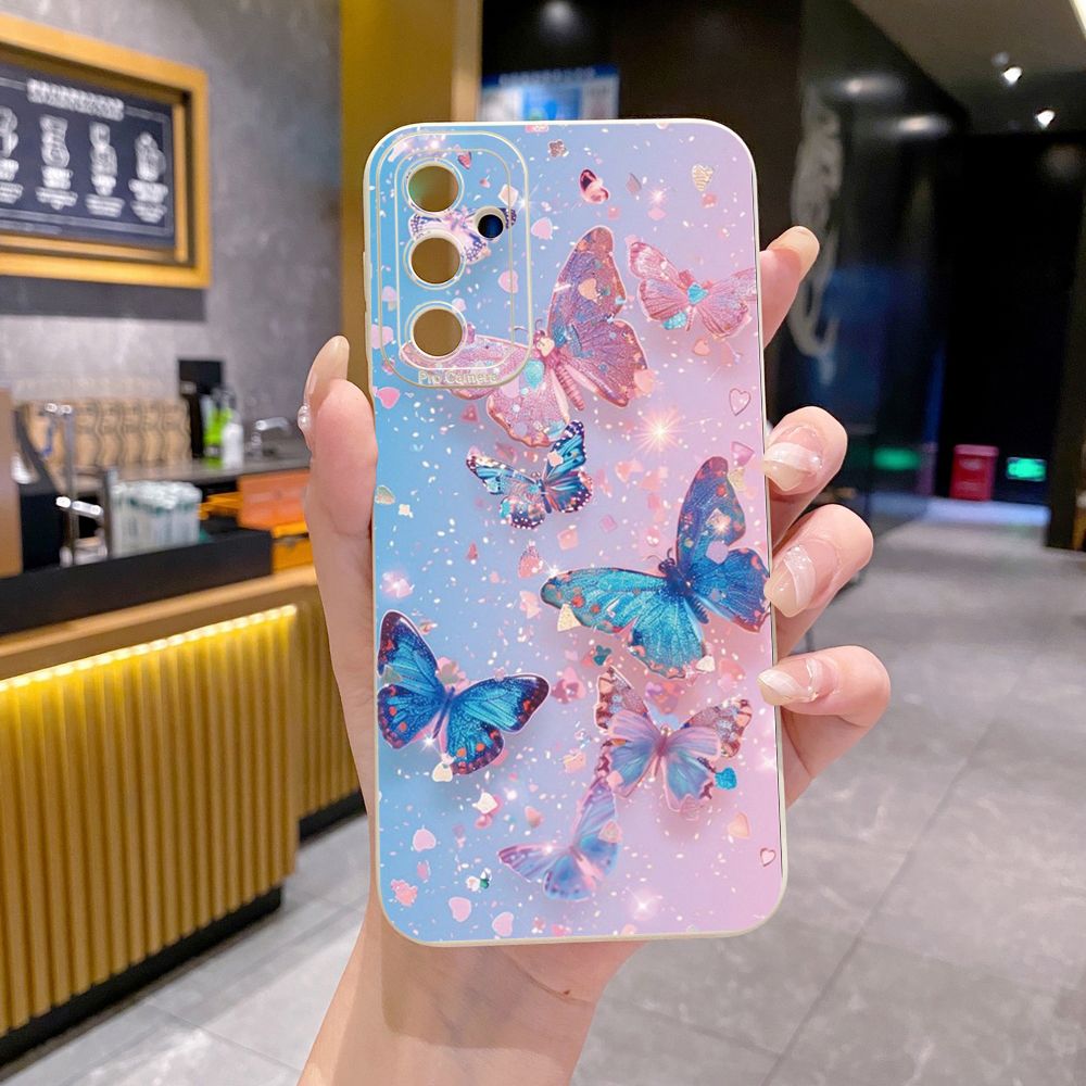for Samsung Galaxy A15 A05 A35 A55 A04E A14 A24 A34 A54 A33 A53 A73 5G A32 A52S A72 A31 A51 A71 A11 A50 A03S Blue Pink Bling Butterfly Full Protective Case Anti Drop Cover