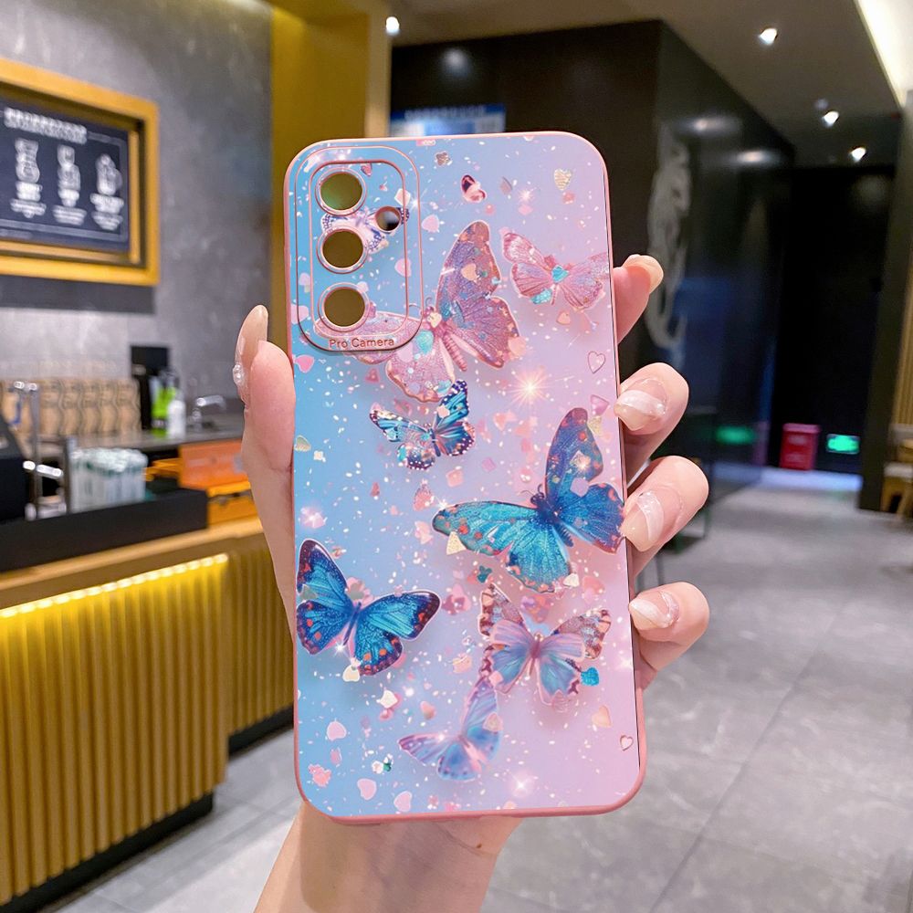 for Samsung Galaxy A15 A05 A35 A55 A04E A14 A24 A34 A54 A33 A53 A73 5G A32 A52S A72 A31 A51 A71 A11 A50 A03S Blue Pink Bling Butterfly Full Protective Case Anti Drop Cover