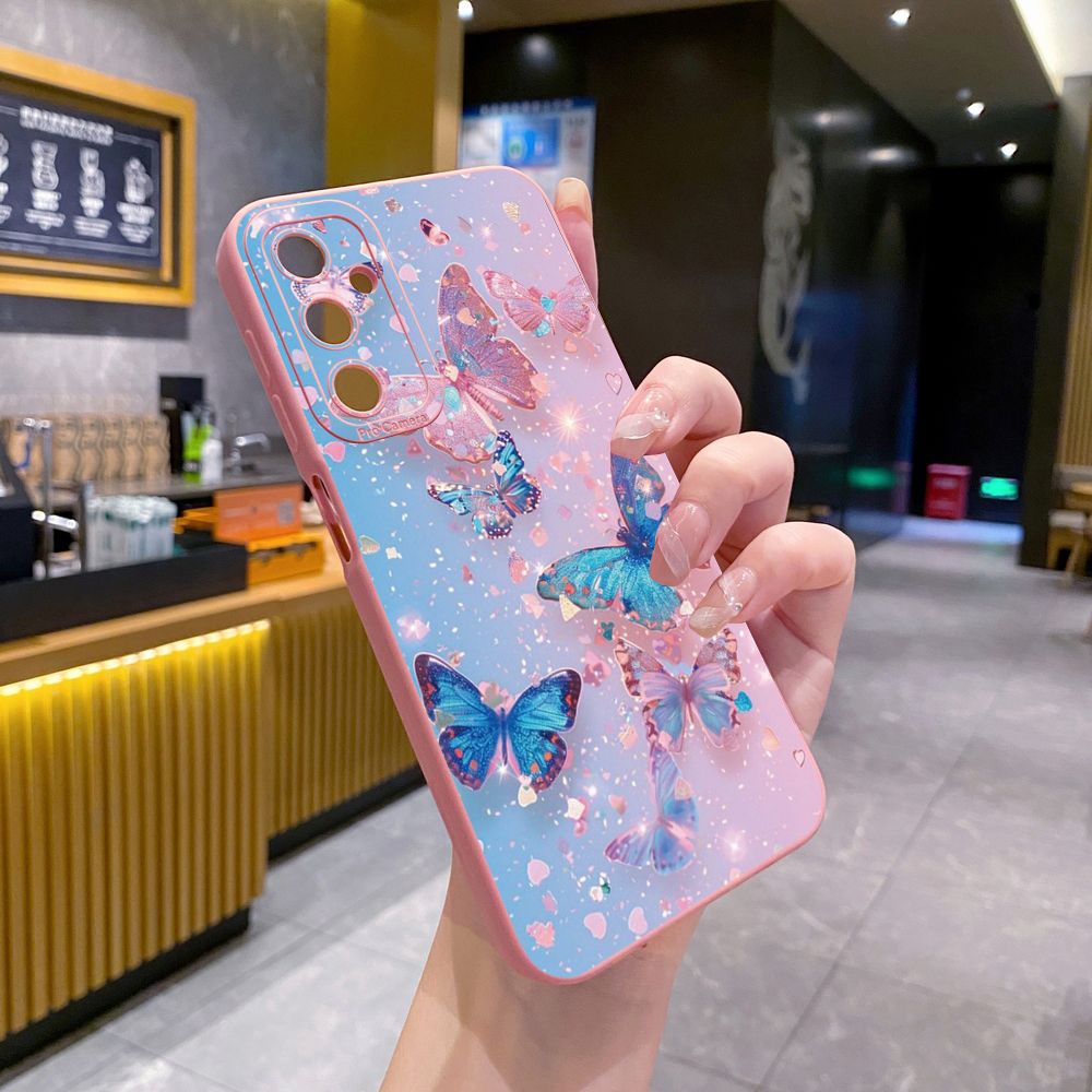 for Samsung Galaxy A15 A05 A35 A55 A04E A14 A24 A34 A54 A33 A53 A73 5G A32 A52S A72 A31 A51 A71 A11 A50 A03S Blue Pink Bling Butterfly Full Protective Case Anti Drop Cover