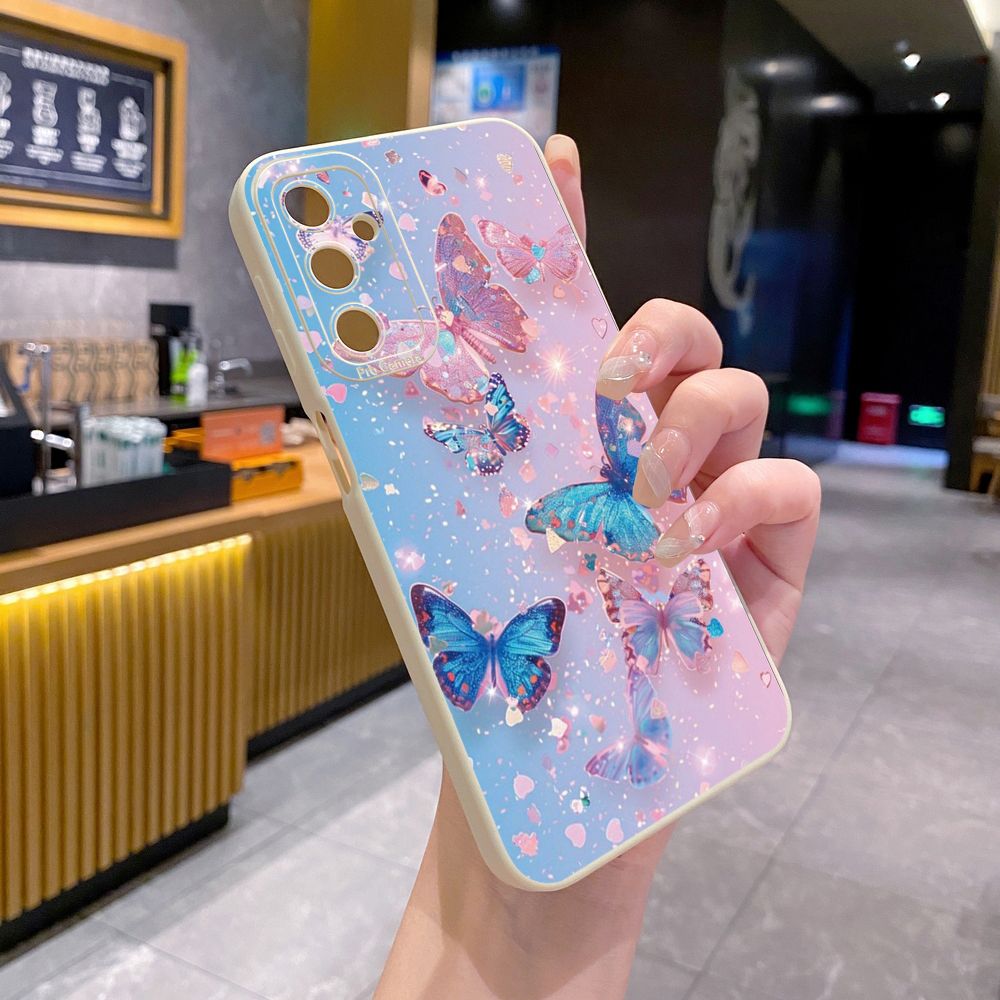 for Samsung Galaxy A15 A05 A35 A55 A04E A14 A24 A34 A54 A33 A53 A73 5G A32 A52S A72 A31 A51 A71 A11 A50 A03S Blue Pink Bling Butterfly Full Protective Case Anti Drop Cover