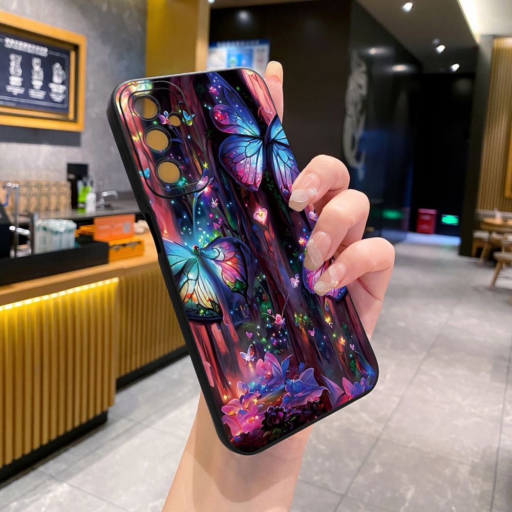 for Samsung Galaxy A15 A05 A35 A55 A04E A14 A24 A34 A54 A33 A53 A73 5G A32 A52S A72 A31 A51 A71 A11 A50 A03S Blue Pink Bling Butterfly Full Protective Case Anti Drop Cover