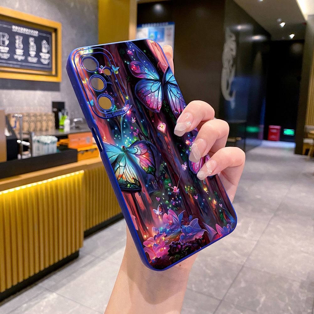 for Samsung Galaxy A15 A05 A35 A55 A04E A14 A24 A34 A54 A33 A53 A73 5G A32 A52S A72 A31 A51 A71 A11 A50 A03S Blue Pink Bling Butterfly Full Protective Case Anti Drop Cover
