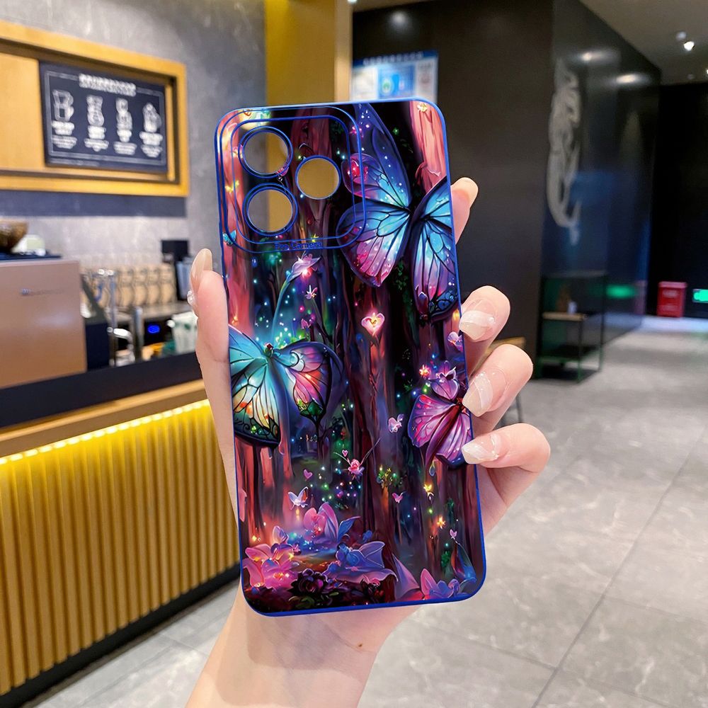for Realme C67 C53 C51 Note 50 C21 C33 C30 C35 C11 2021 C12 C15 C21Y C25Y C25S Realme5 5i 6i 9i 8 Pro Blue Pink Bling Butterfly Full Protective Case Anti Drop Cover