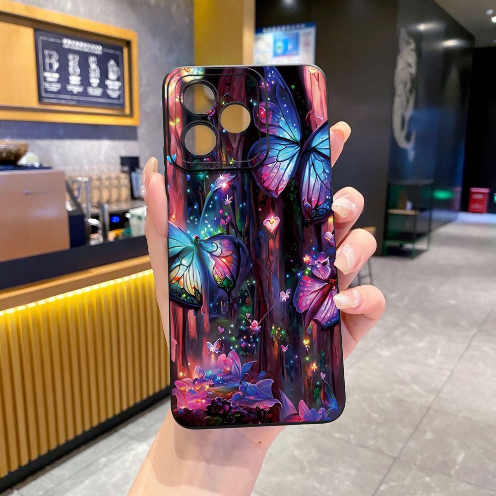 for Realme C67 C53 C51 Note 50 C21 C33 C30 C35 C11 2021 C12 C15 C21Y C25Y C25S Realme5 5i 6i 9i 8 Pro Blue Pink Bling Butterfly Full Protective Case Anti Drop Cover