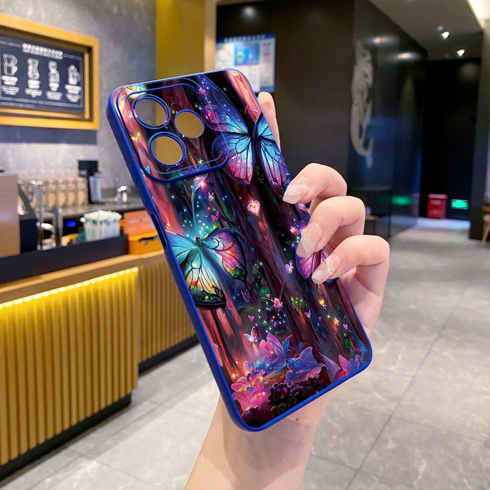 for Realme C67 C53 C51 Note 50 C21 C33 C30 C35 C11 2021 C12 C15 C21Y C25Y C25S Realme5 5i 6i 9i 8 Pro Blue Pink Bling Butterfly Full Protective Case Anti Drop Cover