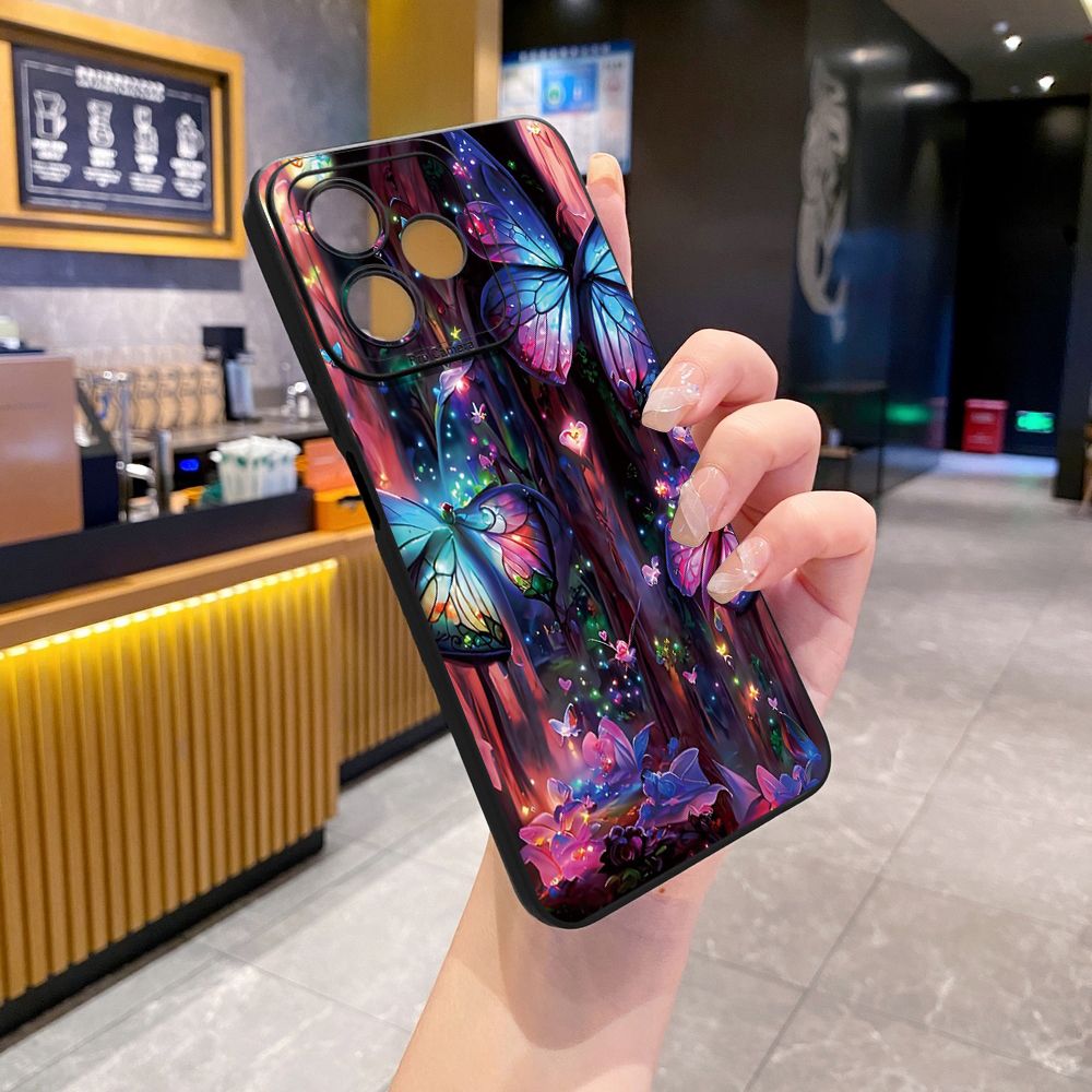 for Realme C67 C53 C51 Note 50 C21 C33 C30 C35 C11 2021 C12 C15 C21Y C25Y C25S Realme5 5i 6i 9i 8 Pro Blue Pink Bling Butterfly Full Protective Case Anti Drop Cover