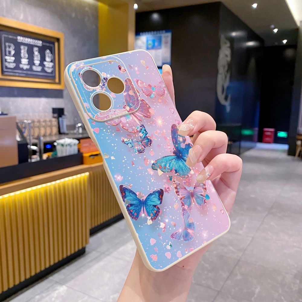 for Realme C67 C53 C51 Note 50 C21 C33 C30 C35 C11 2021 C12 C15 C21Y C25Y C25S Realme5 5i 6i 9i 8 Pro Blue Pink Bling Butterfly Full Protective Case Anti Drop Cover
