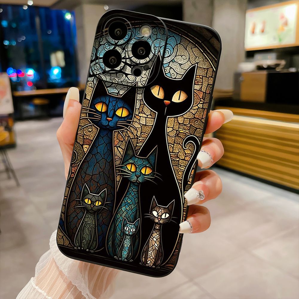 for iPhone 15 Pro Max 14 Plus 13 Pro Max 12 iPhone 11 XR 8 7 SE 2022 XS Max Black Cat Magic Girls Full Protective Case Anti Drop Cover