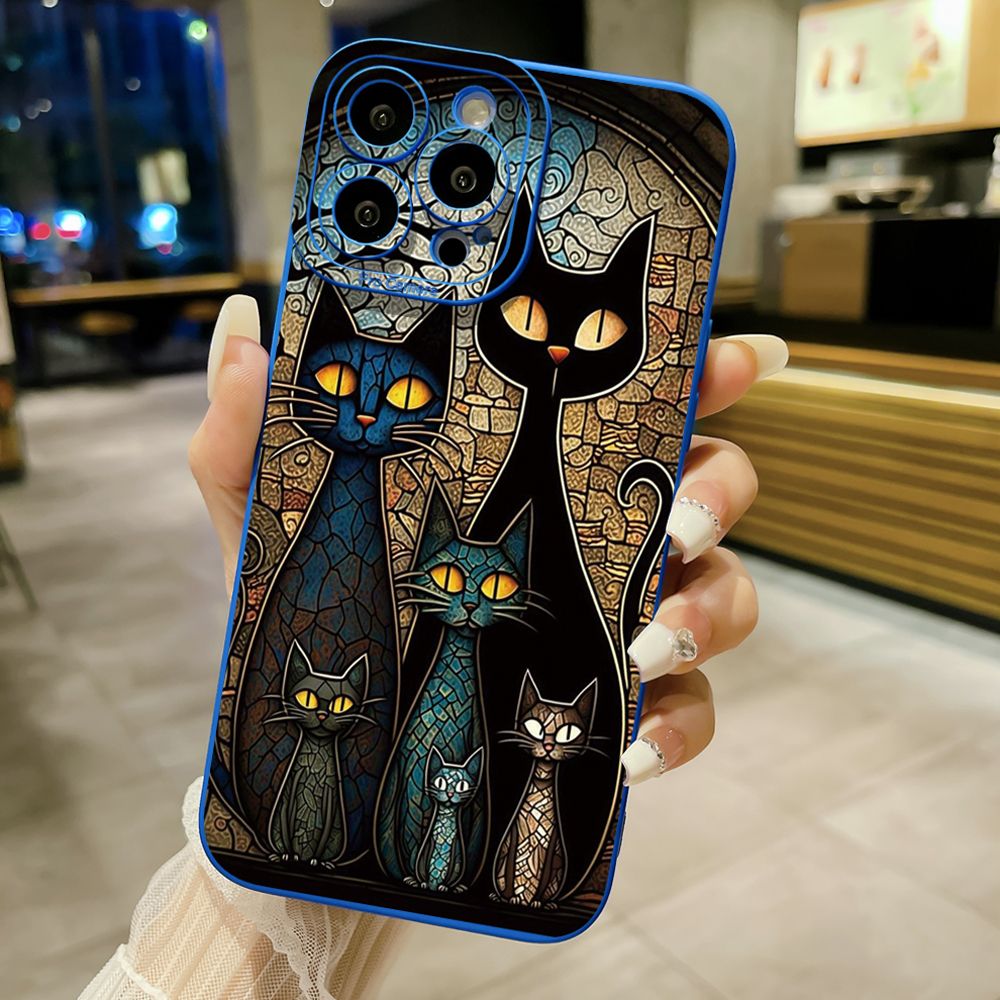 for iPhone 15 Pro Max 14 Plus 13 Pro Max 12 iPhone 11 XR 8 7 SE 2022 XS Max Black Cat Magic Girls Full Protective Case Anti Drop Cover