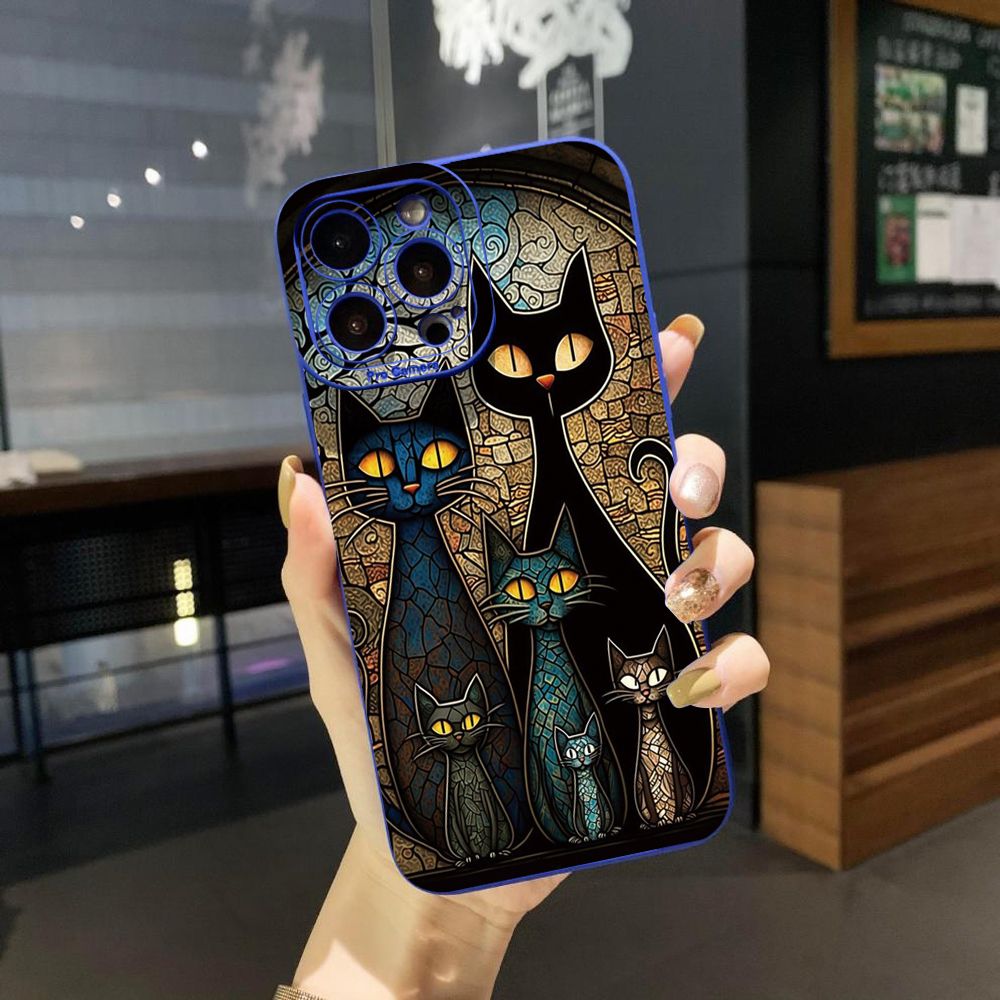 for iPhone 15 Pro Max 14 Plus 13 Pro Max 12 iPhone 11 XR 8 7 SE 2022 XS Max Black Cat Magic Girls Full Protective Case Anti Drop Cover