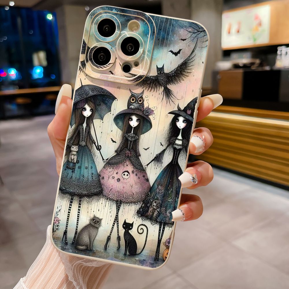 for iPhone 15 Pro Max 14 Plus 13 Pro Max 12 iPhone 11 XR 8 7 SE 2022 XS Max Black Cat Magic Girls Full Protective Case Anti Drop Cover