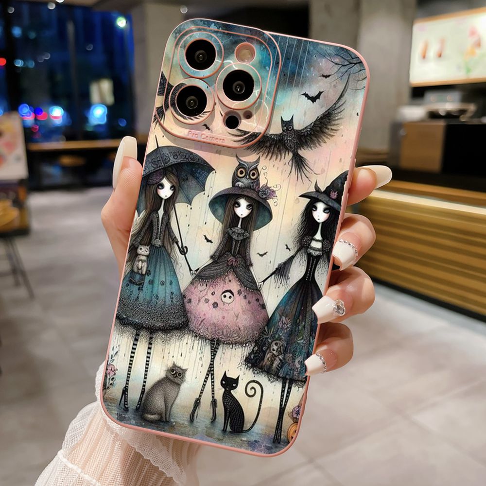 for iPhone 15 Pro Max 14 Plus 13 Pro Max 12 iPhone 11 XR 8 7 SE 2022 XS Max Black Cat Magic Girls Full Protective Case Anti Drop Cover