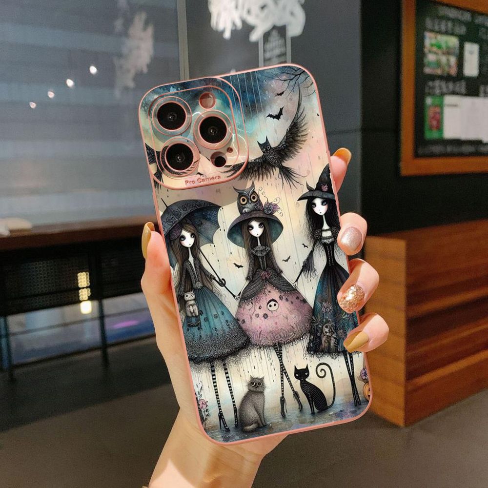 for iPhone 15 Pro Max 14 Plus 13 Pro Max 12 iPhone 11 XR 8 7 SE 2022 XS Max Black Cat Magic Girls Full Protective Case Anti Drop Cover