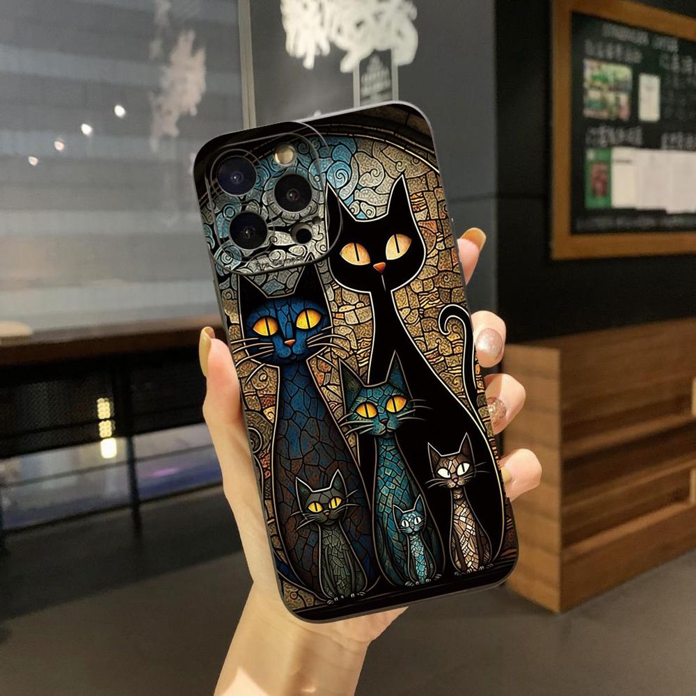 for iPhone 15 Pro Max 14 Plus 13 Pro Max 12 iPhone 11 XR 8 7 SE 2022 XS Max Black Cat Magic Girls Full Protective Case Anti Drop Cover