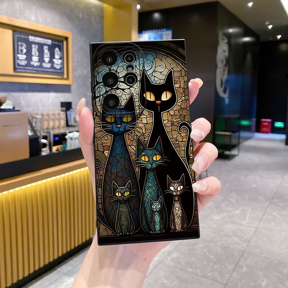 for Samsung Galaxy S24 S23 Ultra S22 Plus Note 20 S21 FE S20 Black Cat Magic Girls Full Protective Case Anti Drop Cover