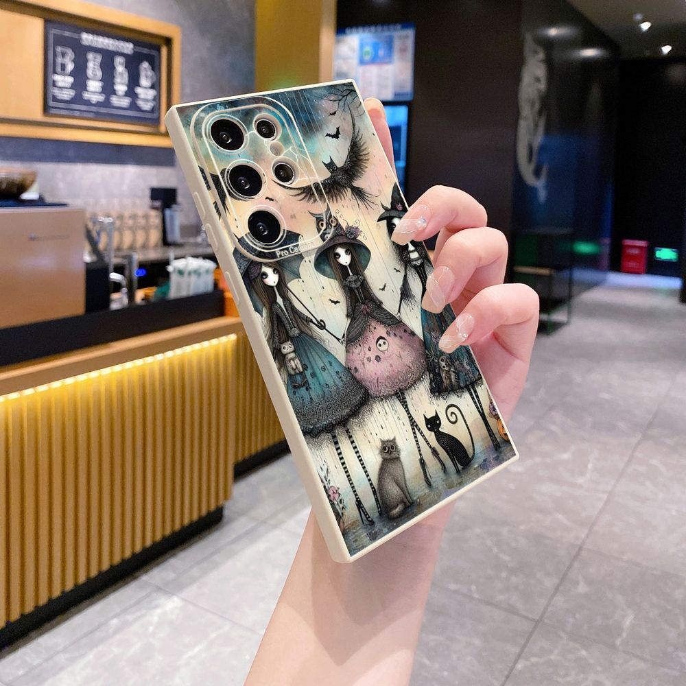 for Samsung Galaxy S24 S23 Ultra S22 Plus Note 20 S21 FE S20 Black Cat Magic Girls Full Protective Case Anti Drop Cover