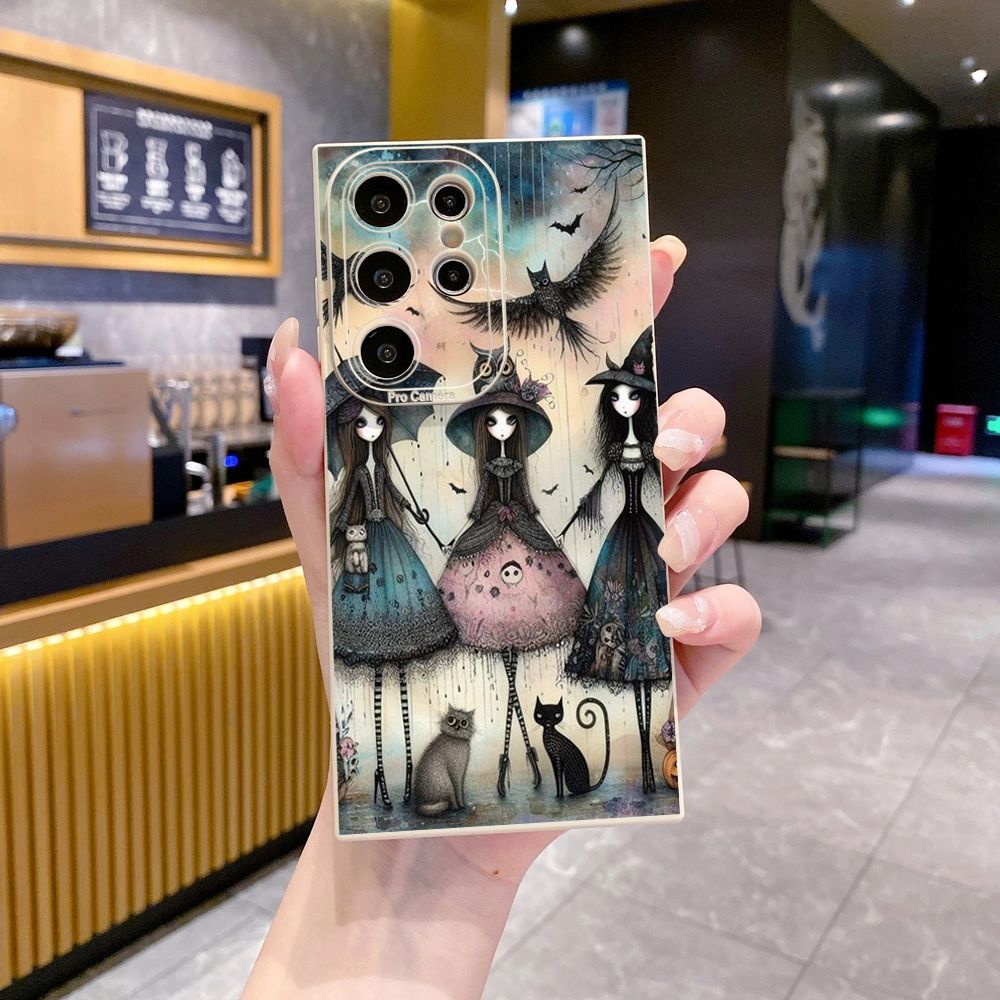 for Samsung Galaxy S24 S23 Ultra S22 Plus Note 20 S21 FE S20 Black Cat Magic Girls Full Protective Case Anti Drop Cover