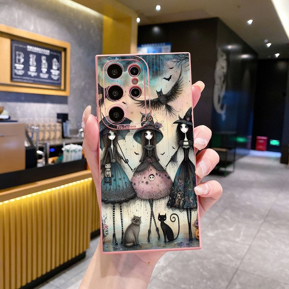 for Samsung Galaxy S24 S23 Ultra S22 Plus Note 20 S21 FE S20 Black Cat Magic Girls Full Protective Case Anti Drop Cover