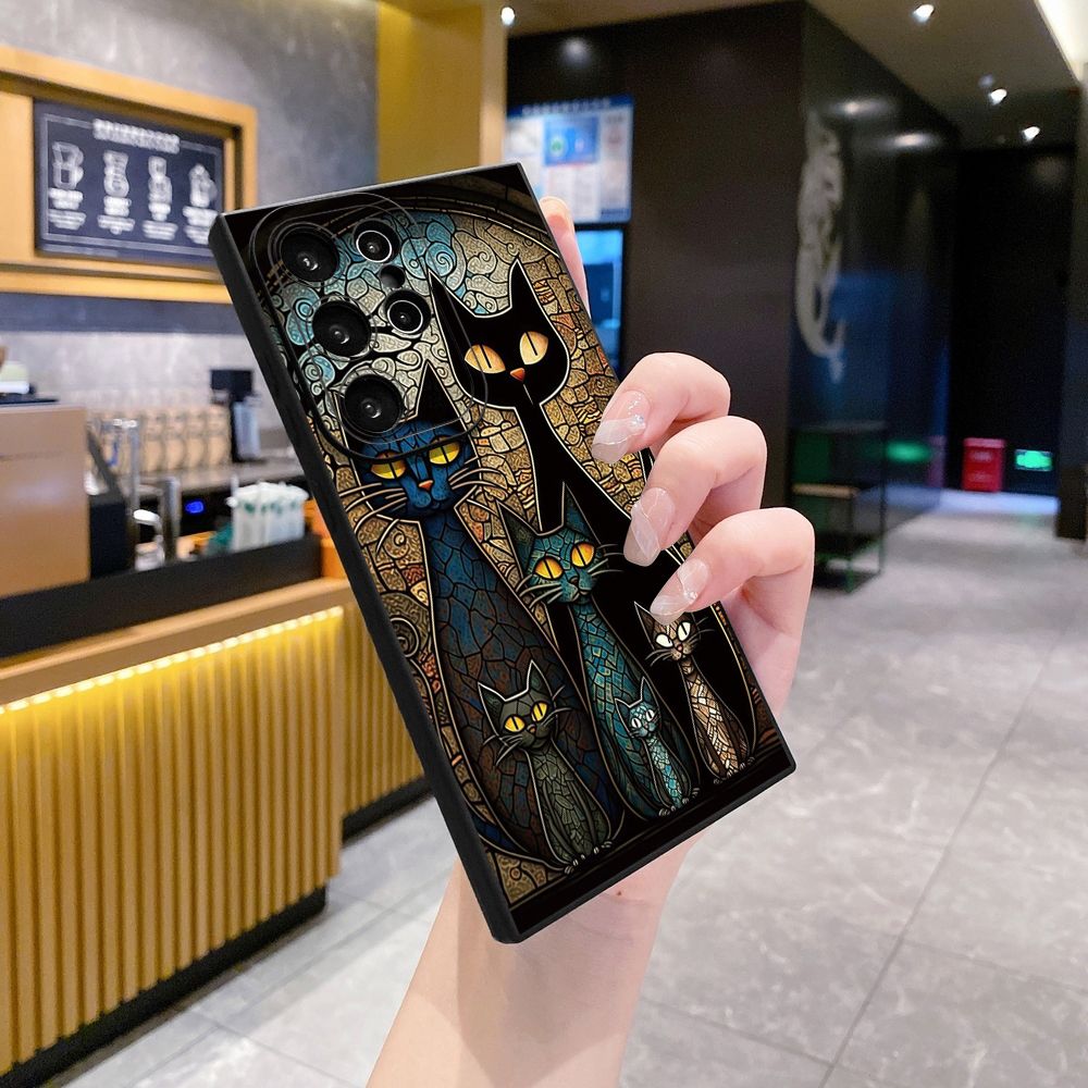 for Samsung Galaxy S24 S23 Ultra S22 Plus Note 20 S21 FE S20 Black Cat Magic Girls Full Protective Case Anti Drop Cover