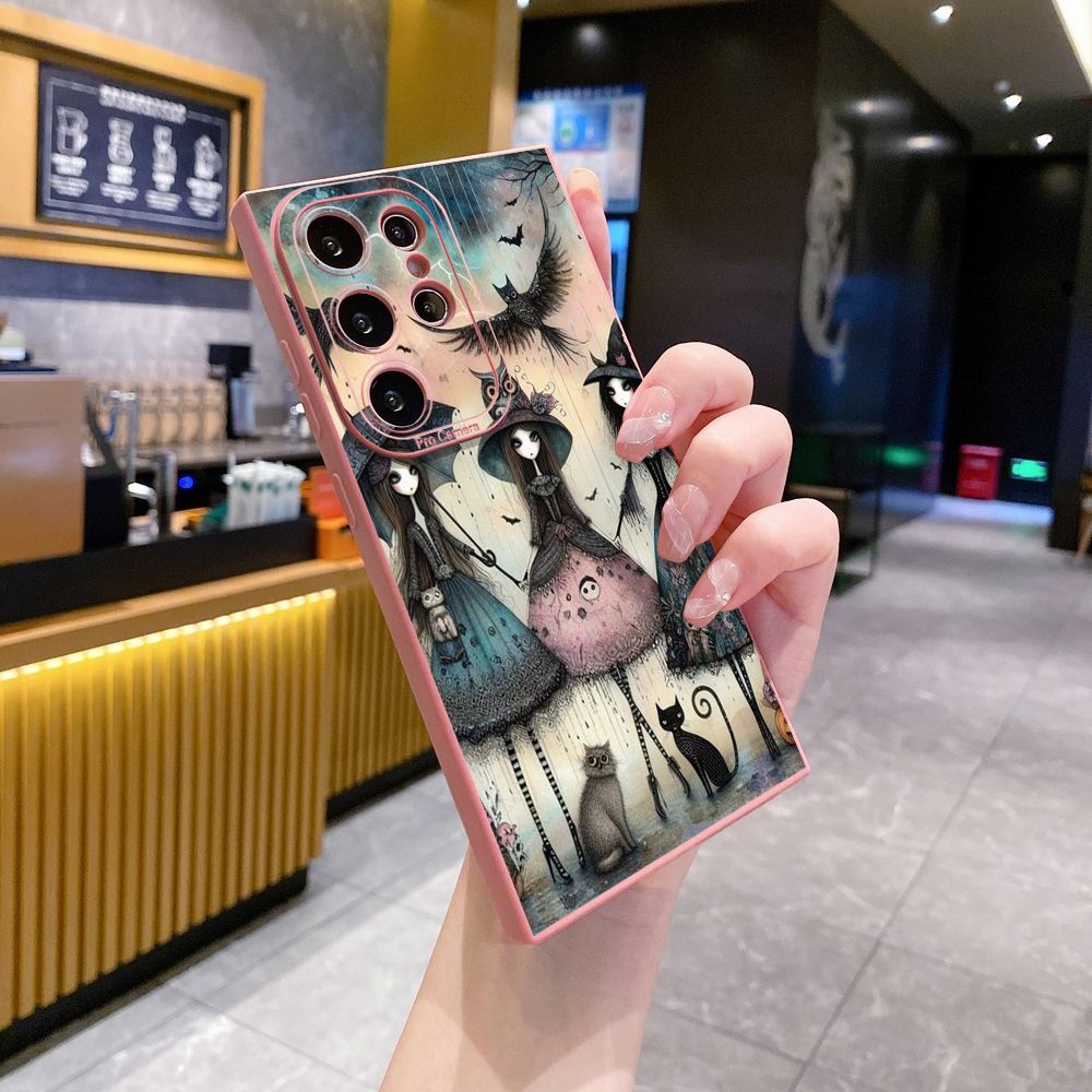 for Samsung Galaxy S24 S23 Ultra S22 Plus Note 20 S21 FE S20 Black Cat Magic Girls Full Protective Case Anti Drop Cover