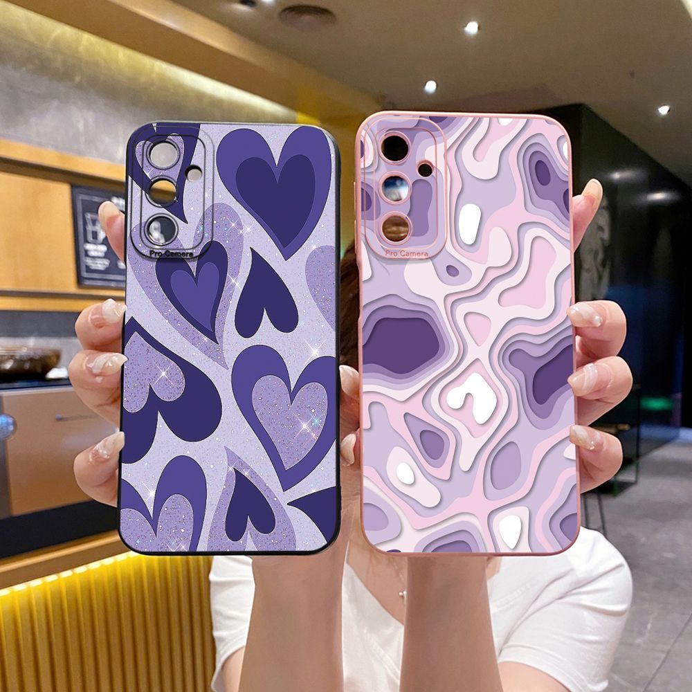 for Samsung Galaxy A15 A05 A35 A55 A04E A14 A24 A34 A54 A33 A53 A73 5G A32 A52S A72 A31 A51 A71 A11 A50 A03S Liquid Purple Heart Full Protective Case Anti Drop Cover