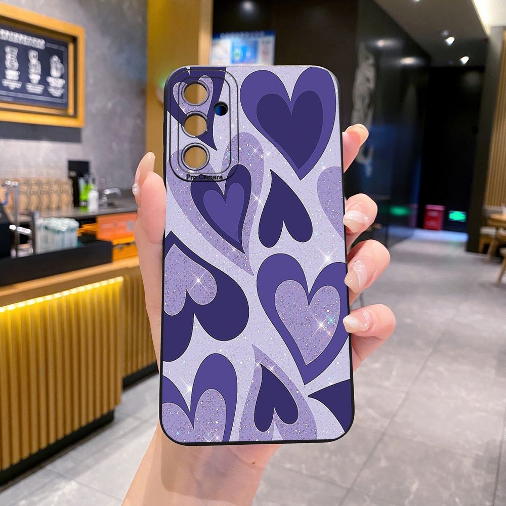 for Samsung Galaxy A15 A05 A35 A55 A04E A14 A24 A34 A54 A33 A53 A73 5G A32 A52S A72 A31 A51 A71 A11 A50 A03S Liquid Purple Heart Full Protective Case Anti Drop Cover