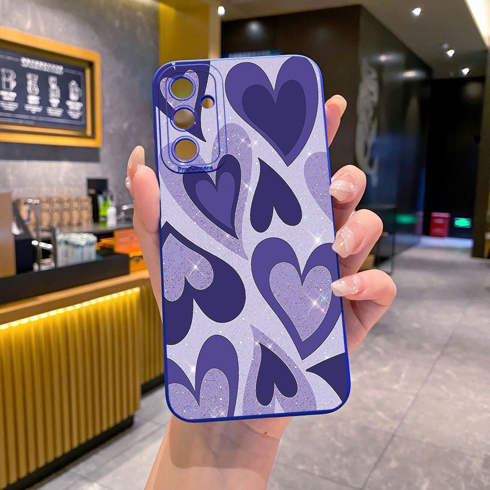 for Samsung Galaxy A15 A05 A35 A55 A04E A14 A24 A34 A54 A33 A53 A73 5G A32 A52S A72 A31 A51 A71 A11 A50 A03S Liquid Purple Heart Full Protective Case Anti Drop Cover